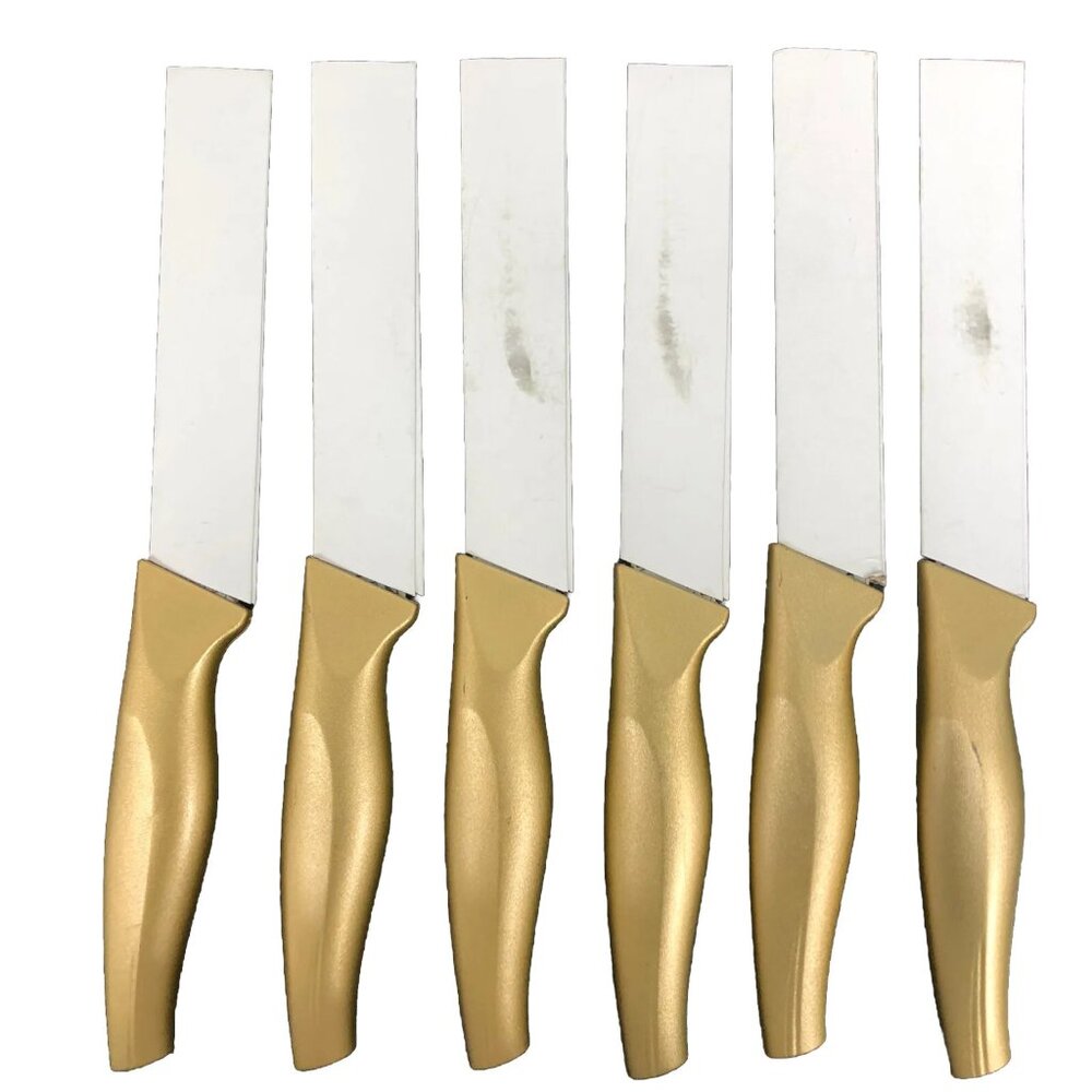Six (6) Gold Handle Knife with scientific animal print blade Kitchen Knives